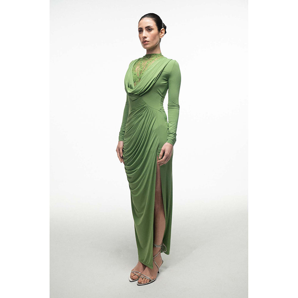 SOTBELLA Green Lace Panel Draped Dress
