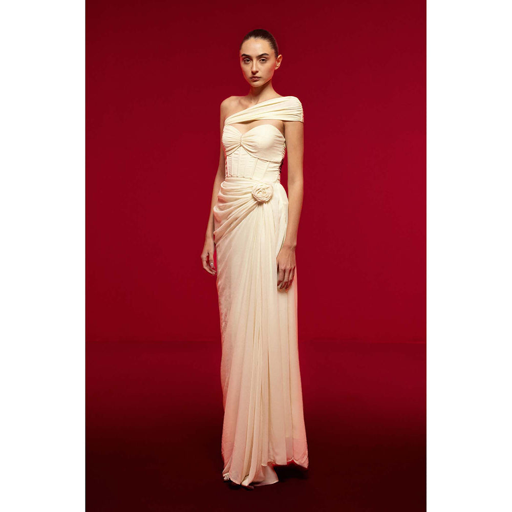 SOTBELLA Ivory One-Shoulder Draped Dress