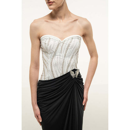 SOTBELLA Strapless Dress with Embellished Bust and Draped Skirt