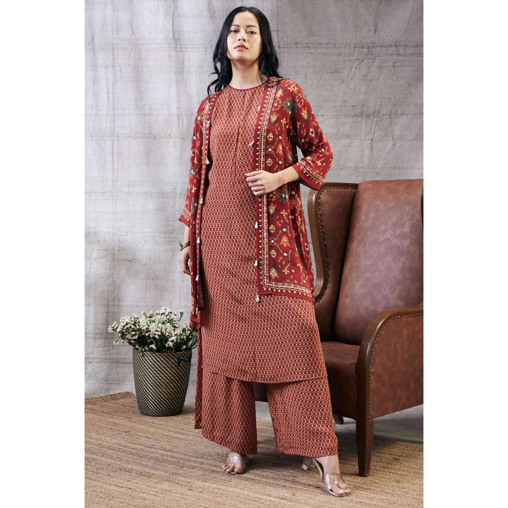 Soup by Sougat Paul Zahra Printed Kurta Jacket (Set of 3)