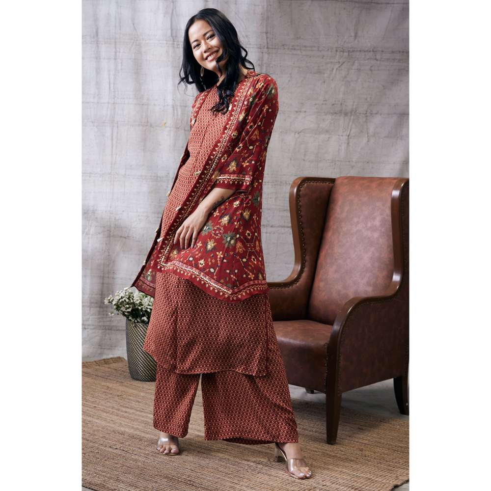 Soup by Sougat Paul Zahra Printed Kurta Jacket (Set of 3)