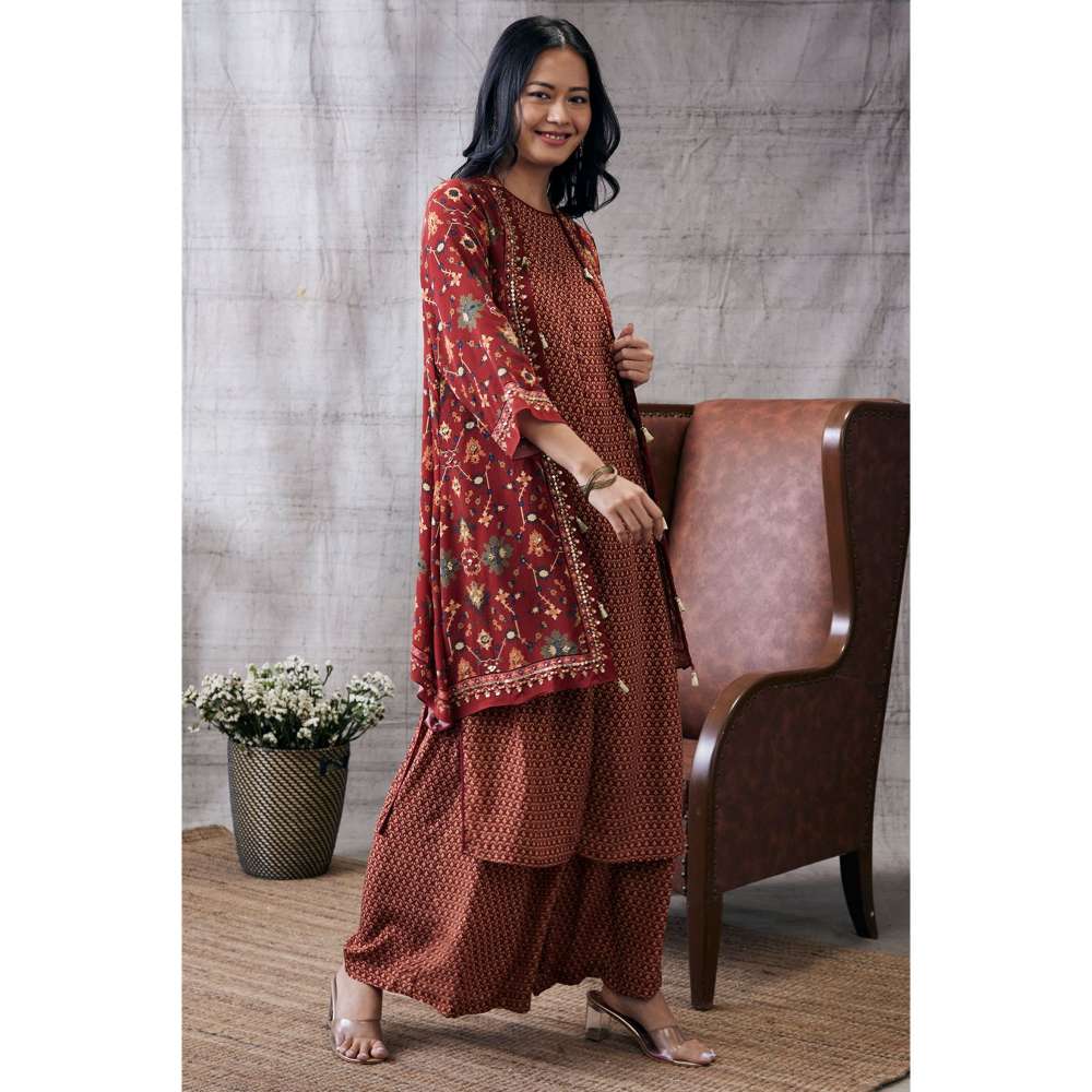 Soup by Sougat Paul Zahra Printed Kurta Jacket (Set of 3)