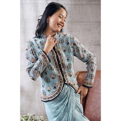 Soup by Sougat Paul Sarouk Printed Drape Skirt Embroidered Top (Set of 2)