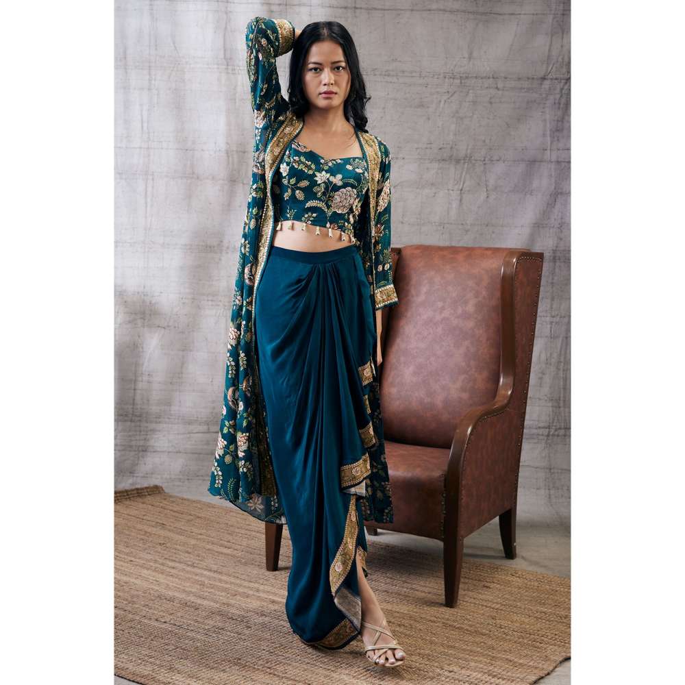 Soup by Sougat Paul Mehr Printed Drape Skirt Jacket (Set of 3)