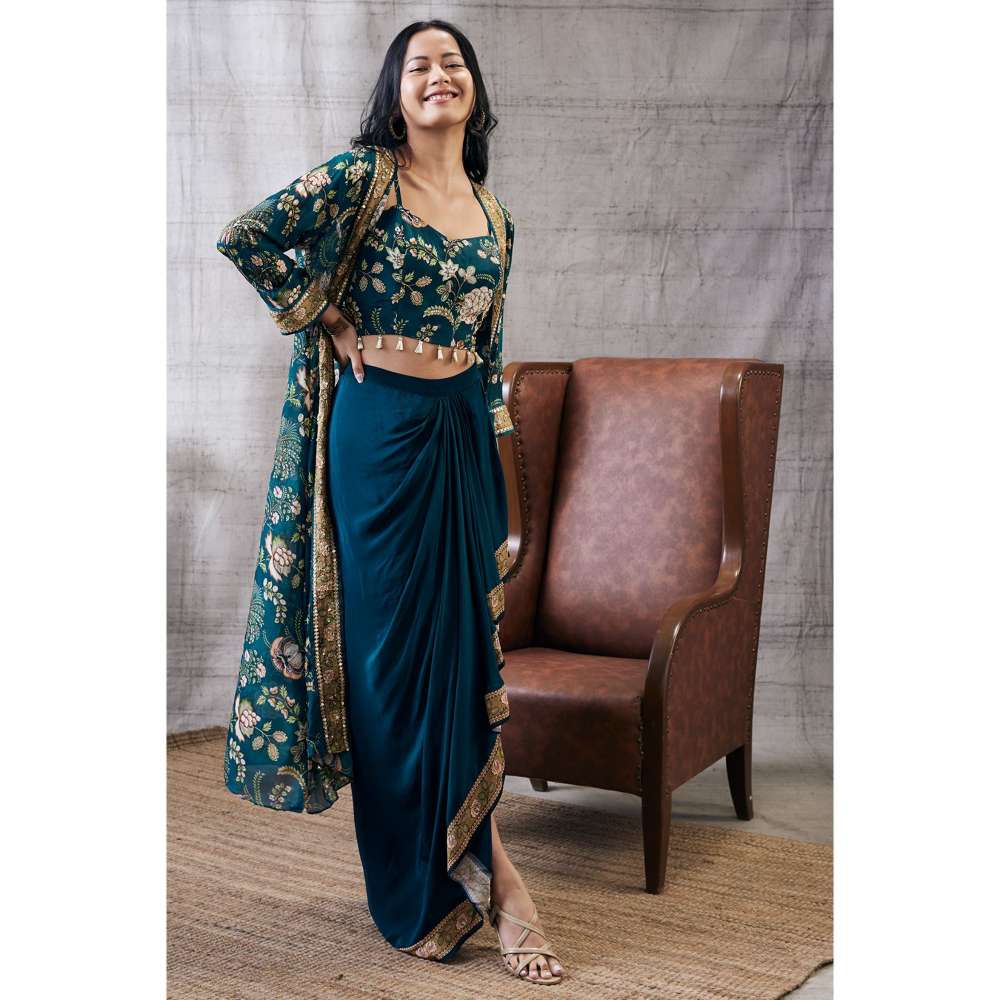 Soup by Sougat Paul Mehr Printed Drape Skirt Jacket (Set of 3)