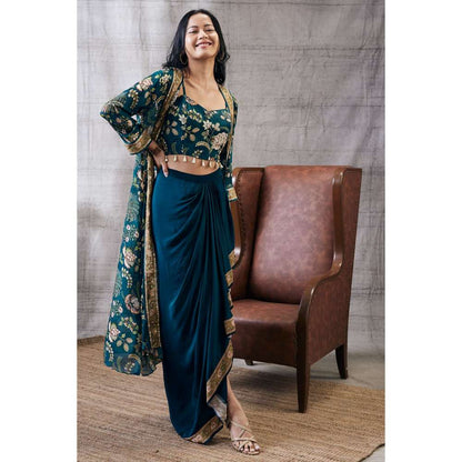 Soup by Sougat Paul Mehr Printed Drape Skirt Jacket (Set of 3)
