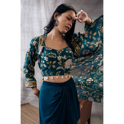 Soup by Sougat Paul Mehr Printed Drape Skirt Jacket (Set of 3)