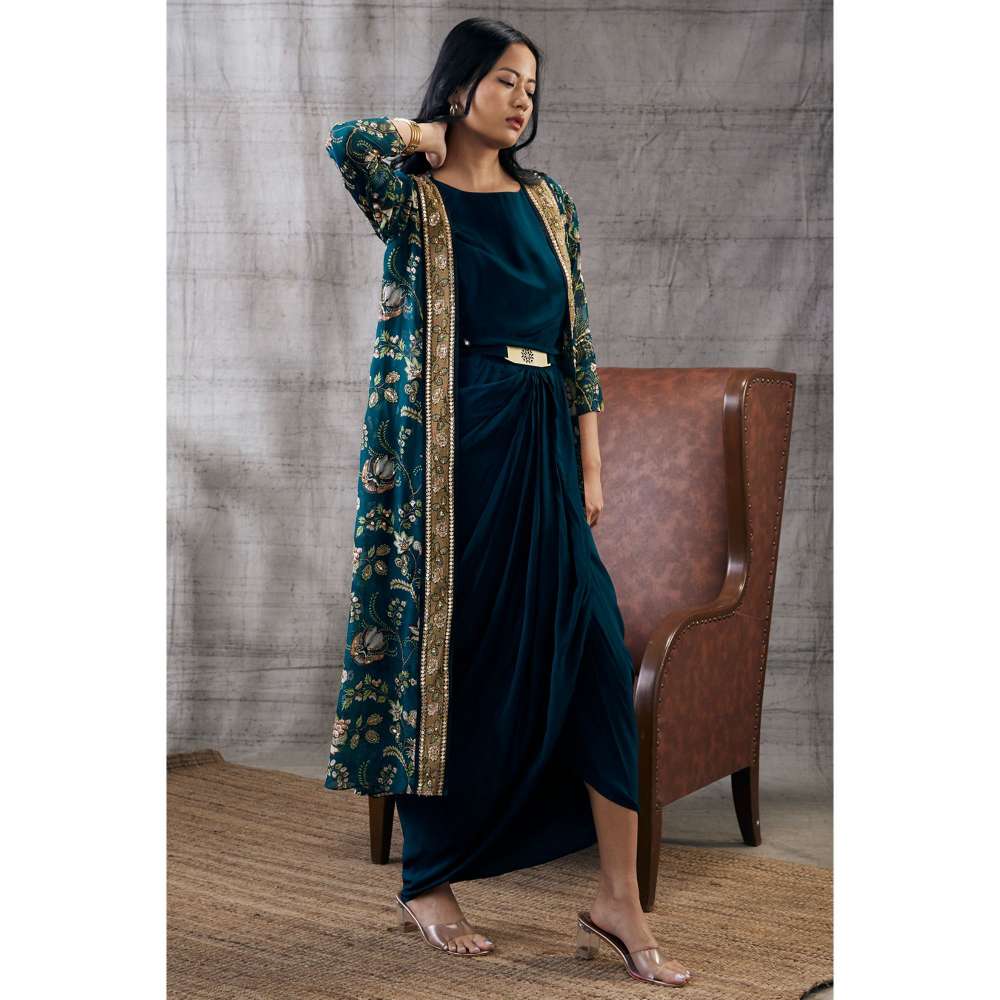 Soup by Sougat Paul Mehra Drape Dress Printed Jacket (Set of 2)