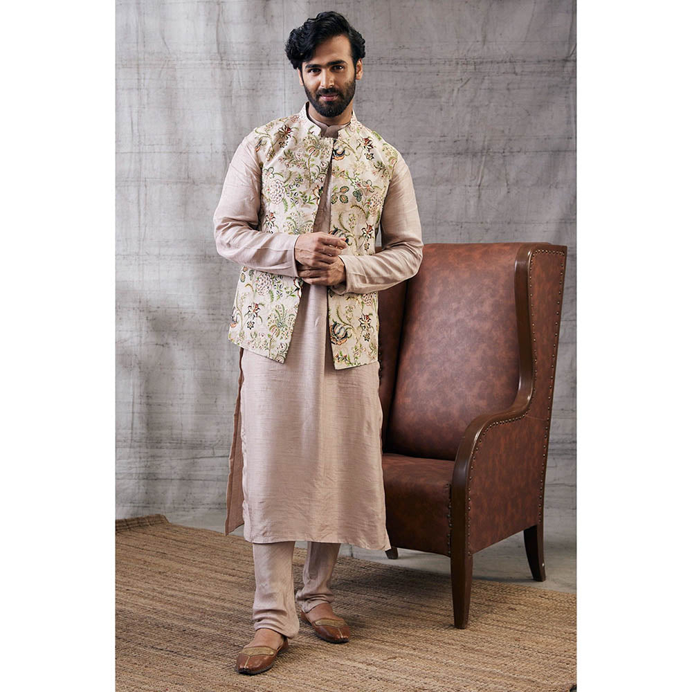 Soup by Sougat Paul Mehr Beige Printed Bundi with Kurta (Set of 3)