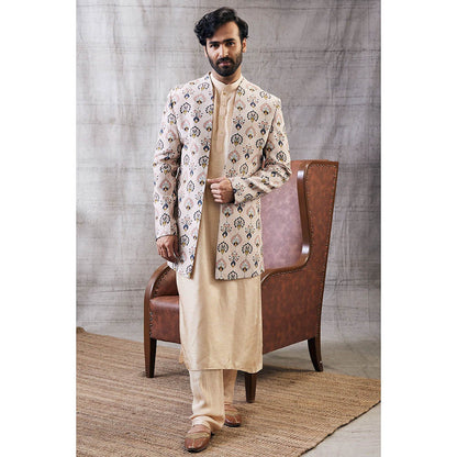 Soup by Sougat Paul Sarouk Printed Longline Jacket with Kurta (Set of 3)