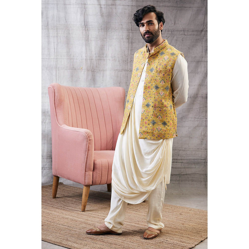 Soup by Sougat Paul Zahra Sequin Bundi with Drape Kurta (Set of 3)