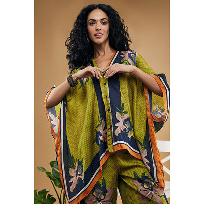 Soup by Sougat Paul Green Orchid Bloom Printed Kimono Shirt with Palazzo (Set of 2)