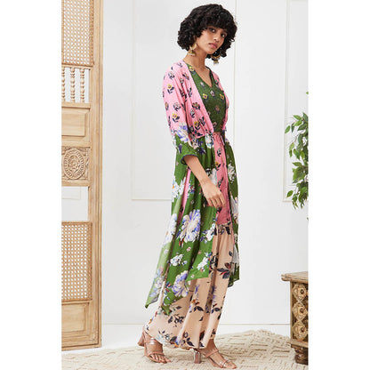 Soup by Sougat Paul Tasnim Multi-Color Floral Top with Sharara and Jacket (Set of 3)