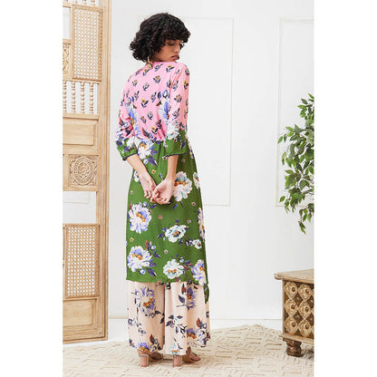 Soup by Sougat Paul Tasnim Multi-Color Floral Top with Sharara and Jacket (Set of 3)