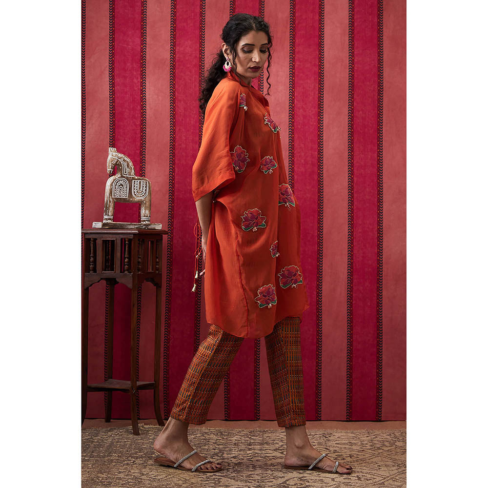 Soup by Sougat Paul Adah Orange Floral Crop Top with Pant and Jacket (Set of 3)