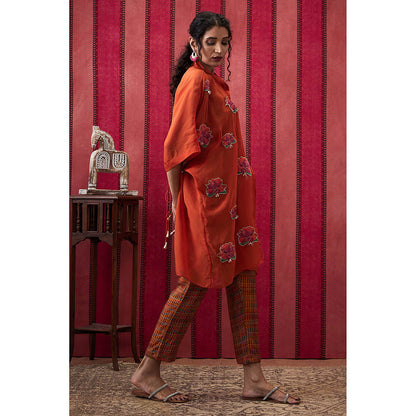 Soup by Sougat Paul Adah Orange Floral Crop Top with Pant and Jacket (Set of 3)
