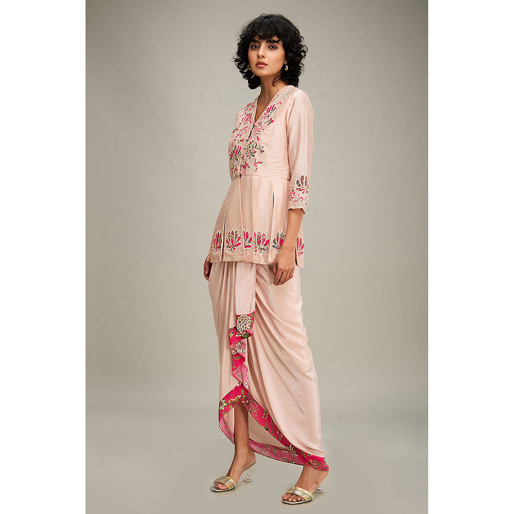 Soup by Sougat Paul Mehr Applique Paneled Top With Drape Skirt (Set of 2)