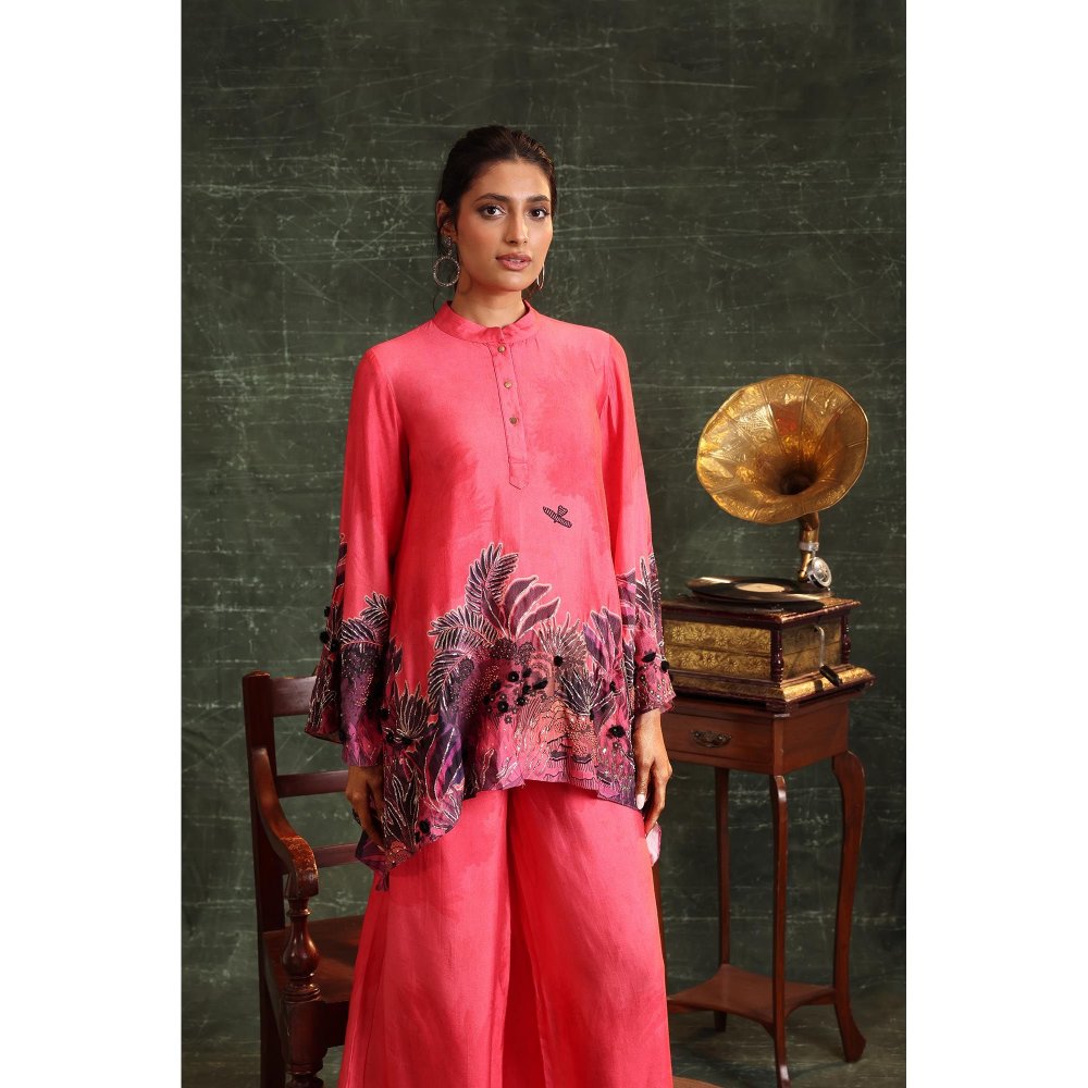 Soup by Sougat Paul Pink Kaira Embellished Top with Pant (Set of 2)