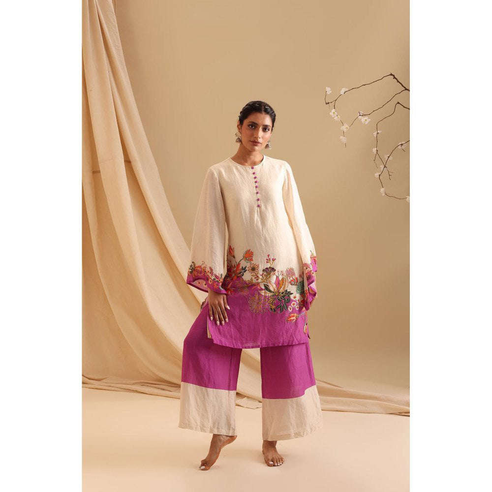 Soup by Sougat Paul Cream Aarani Embroidered Kurta with Palazzo (Set of 2)