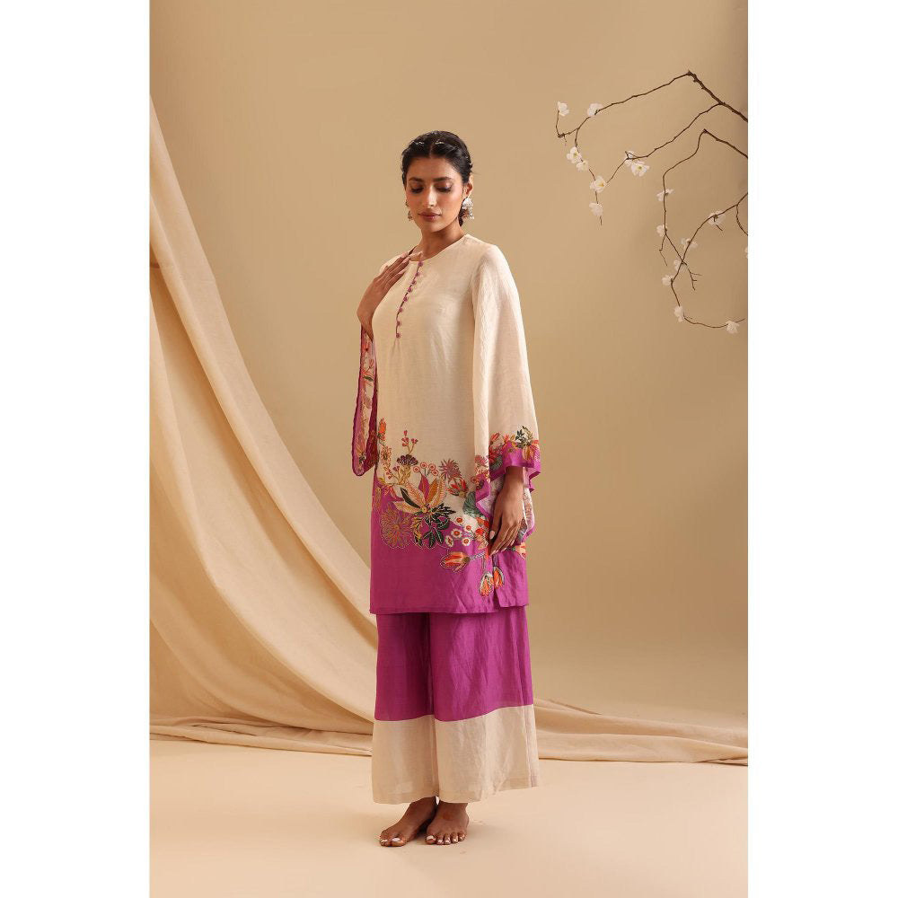 Soup by Sougat Paul Cream Aarani Embroidered Kurta with Palazzo (Set of 2)