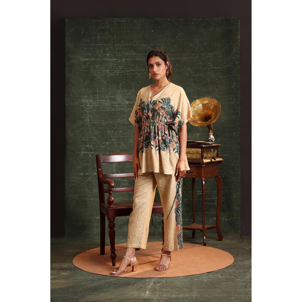 Soup by Sougat Paul Beige Kaira Embellished Kaftan with Pant (Set of 2)