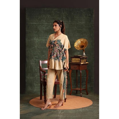 Soup by Sougat Paul Beige Kaira Embellished Kaftan with Pant (Set of 2)