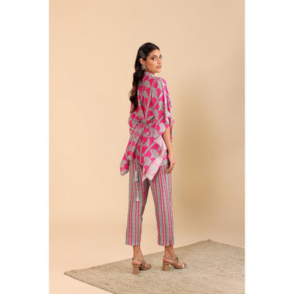 Soup by Sougat Paul Pink Naqsh Short Kaftan with Pant (Set of 2)