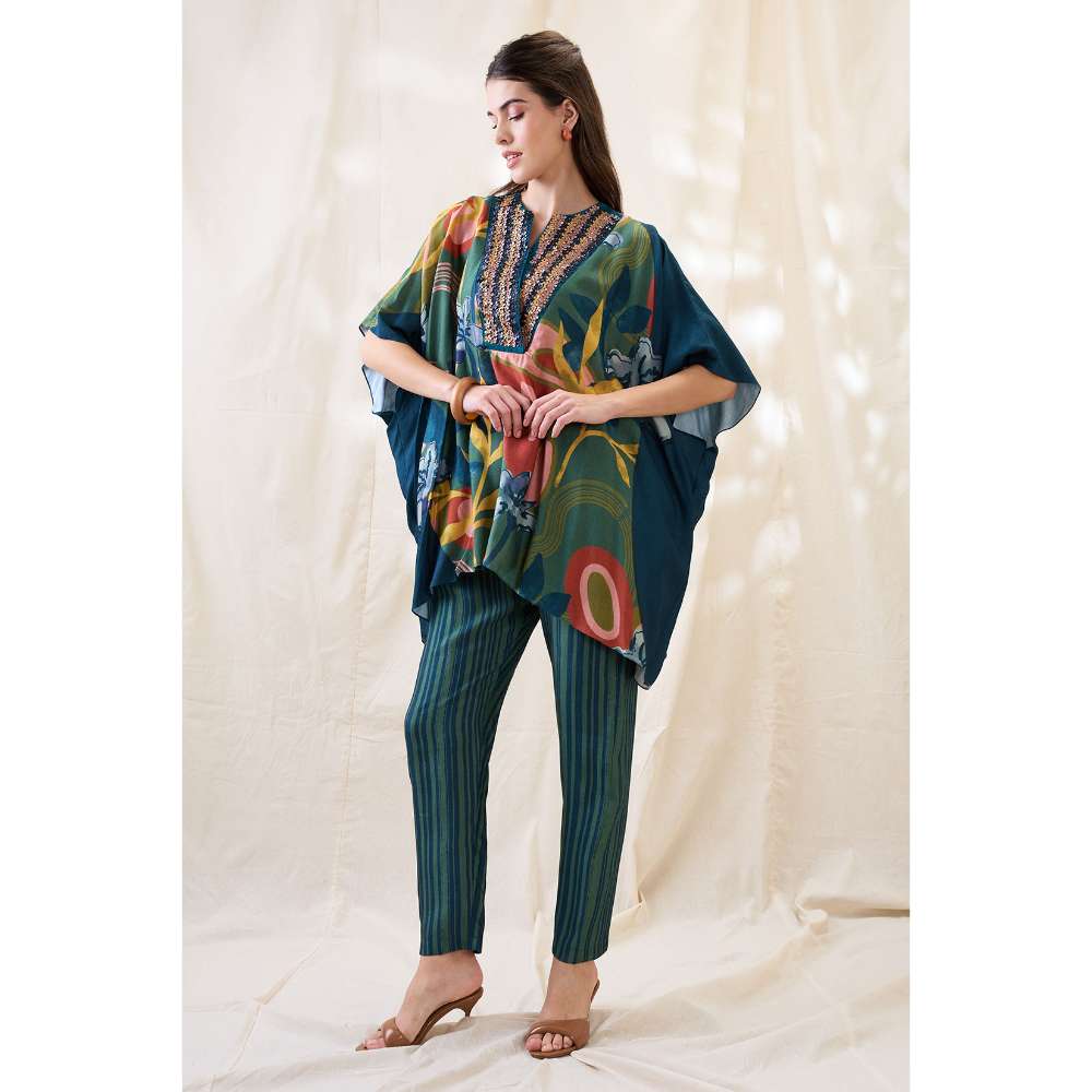 Soup by Sougat Paul Teal Floral Embellished Co-Ord (Set of 2)