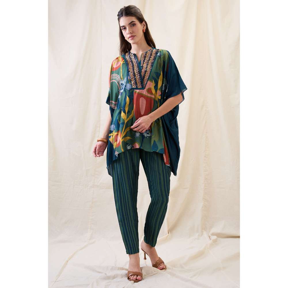 Soup by Sougat Paul Teal Floral Embellished Co-Ord (Set of 2)