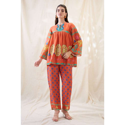 Soup by Sougat Paul Orange Kitchra Printed Co-Ord (Set of 2)