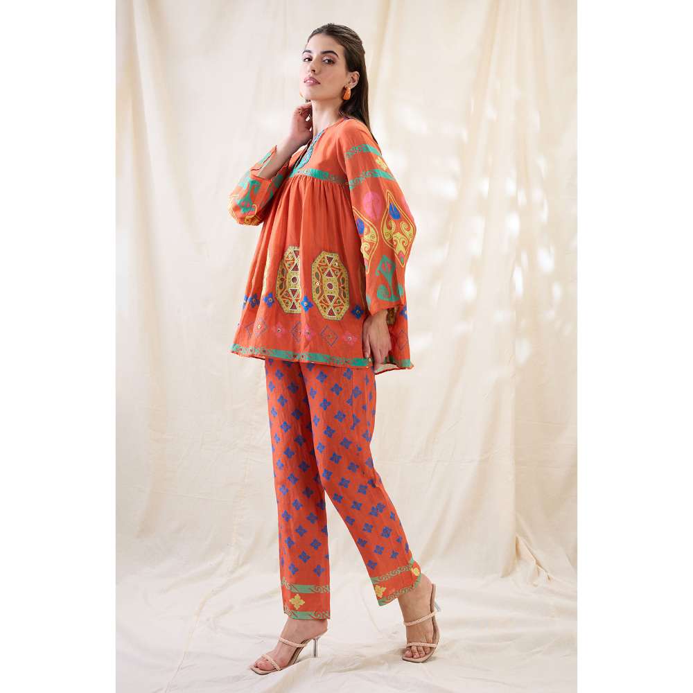 Soup by Sougat Paul Orange Kitchra Printed Co-Ord (Set of 2)