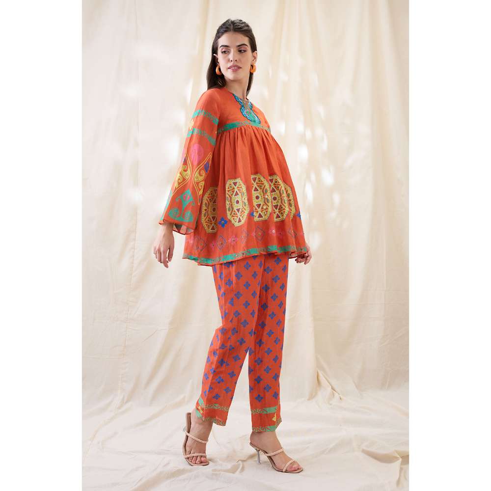 Soup by Sougat Paul Orange Kitchra Printed Co-Ord (Set of 2)