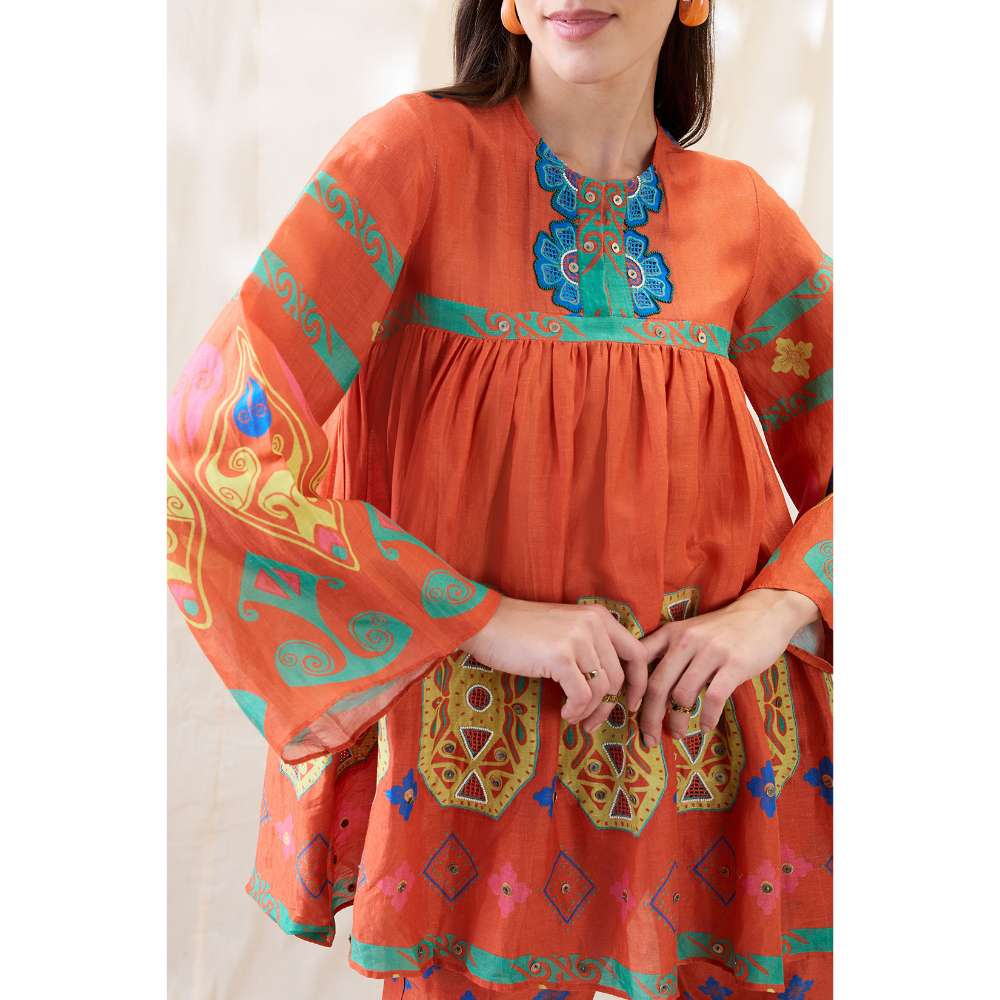 Soup by Sougat Paul Orange Kitchra Printed Co-Ord (Set of 2)