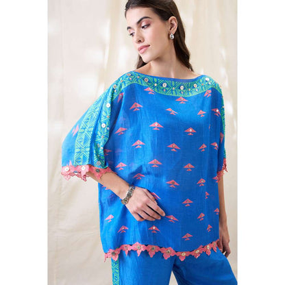 Soup by Sougat Paul Blue Kitchra Appliqued Embellished Co-Ord (Set of 2)