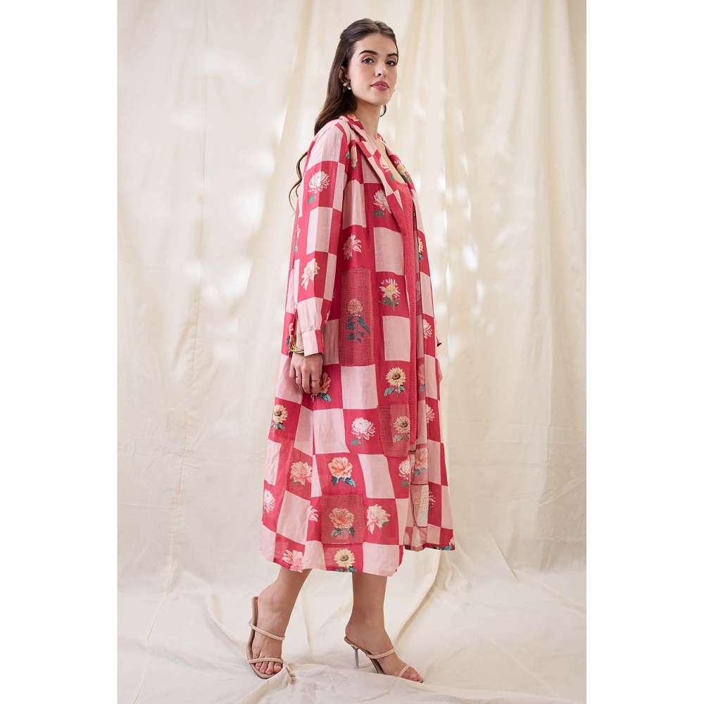 Soup by Sougat Paul Pink Ravya Floral Print Dress with Jacket (Set of 2)