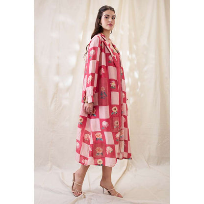 Soup by Sougat Paul Pink Ravya Floral Print Dress with Jacket (Set of 2)