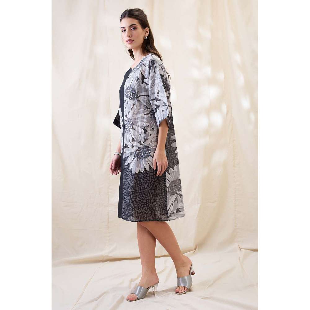 Soup by Sougat Paul Black Ravya Floral Print Embellished Dress