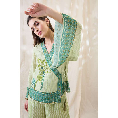Soup by Sougat Paul Green Noorani Embellished Co-Ord (Set of 2)