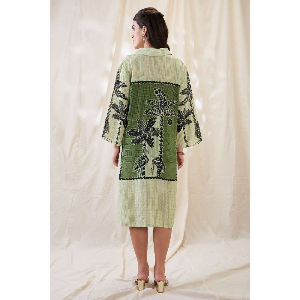 Soup by Sougat Paul Green Noorani Printed Embellished Dress with Slip (Set of 2)