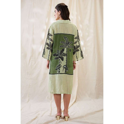 Soup by Sougat Paul Green Noorani Printed Embellished Dress with Slip (Set of 2)