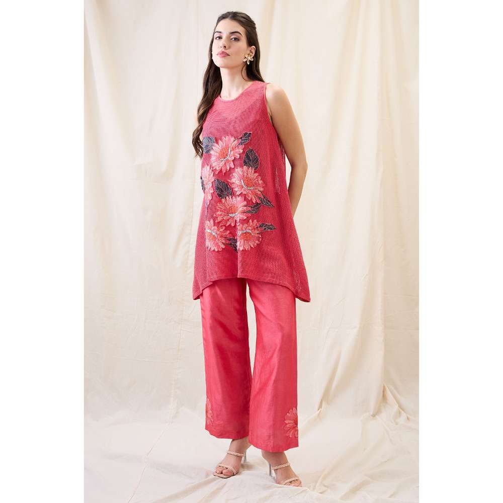 Soup by Sougat Paul Pink Ravya Appliqued Floral Print Co-Ord (Set of 2)