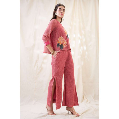 Soup by Sougat Paul Ravya Appliqued Floral Print Co-Ord (Set of 3)