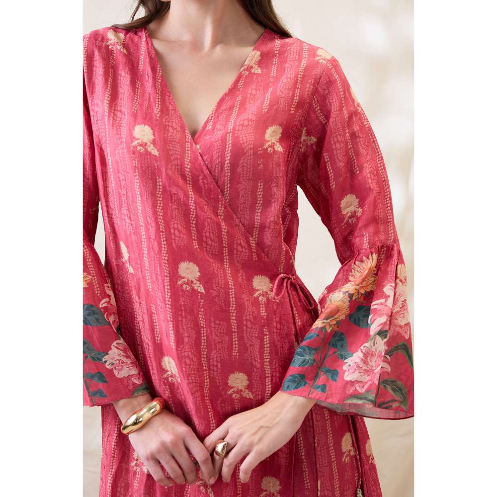Soup by Sougat Paul Pink Ravya Floral Print Overlapped Dress