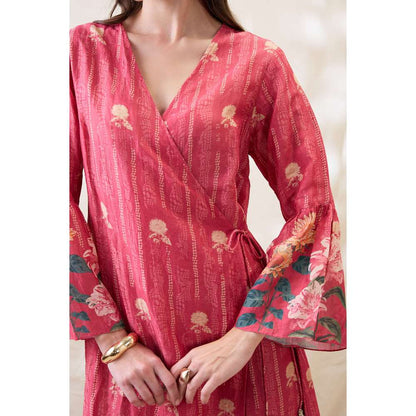 Soup by Sougat Paul Pink Ravya Floral Print Overlapped Dress