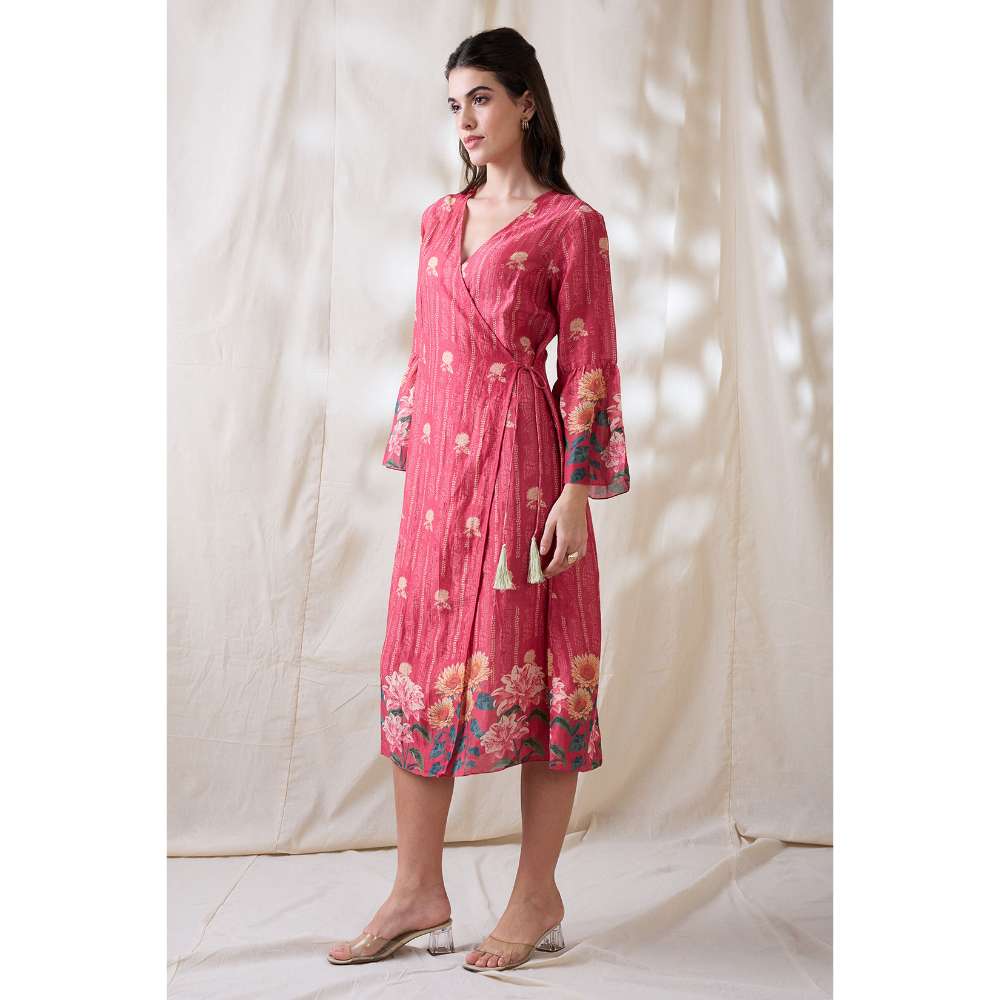 Soup by Sougat Paul Pink Ravya Floral Print Overlapped Dress