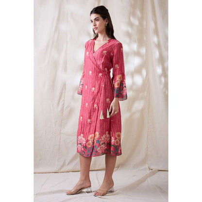 Soup by Sougat Paul Pink Ravya Floral Print Overlapped Dress
