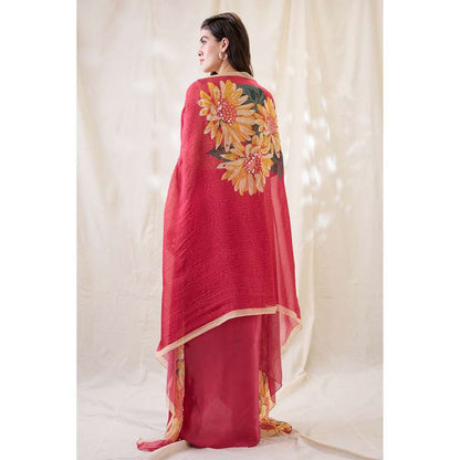 Soup by Sougat Paul Pink Ravya Floral Print Embellished Blouse with Skirt and Cape (Set of 3)