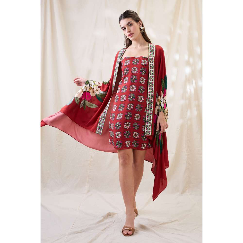 Soup by Sougat Paul Gulzaar Floral Printed Dress with Jacket (Set of 2)