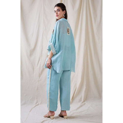 Soup by Sougat Paul Blue Gulzaar Appliqued Co-Ord (Set of 2)