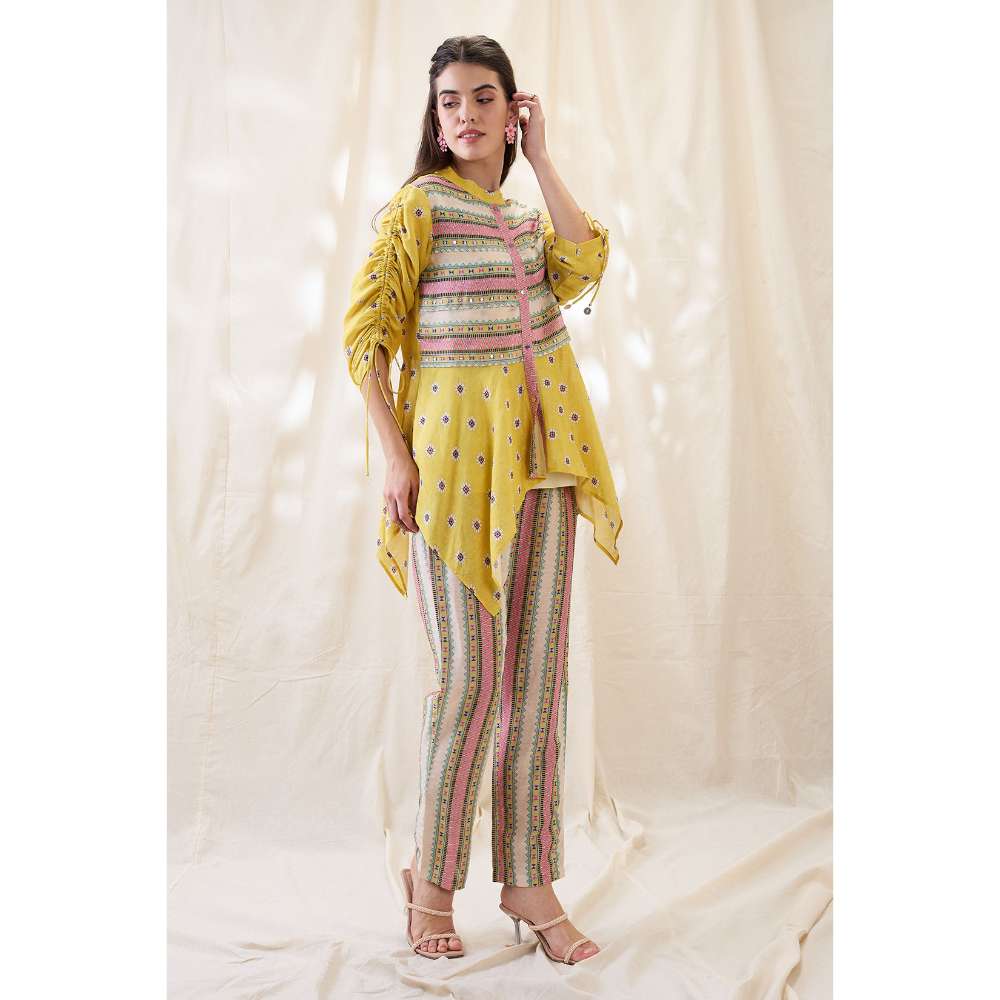 Soup by Sougat Paul Yellow Nooma Printed Handkerchief Co-Ord (Set of 2)